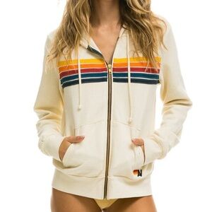 Aviator Nation 5 Stripe Hoodie in Vintage White (Small)
